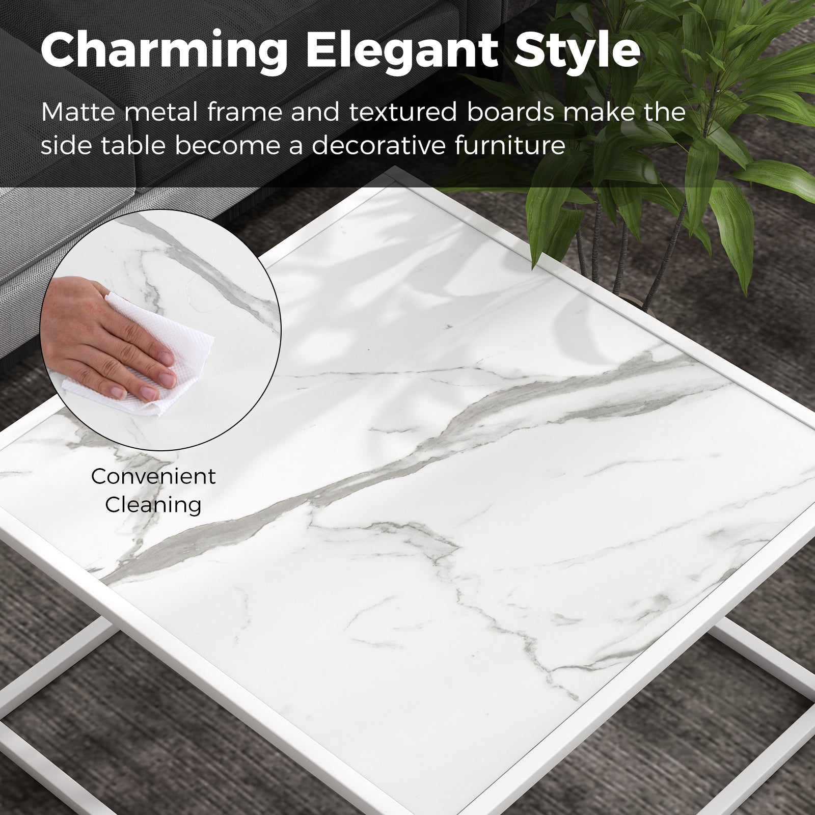 Modern Glass Square Coffee Table with Metal Frame for Living Room
