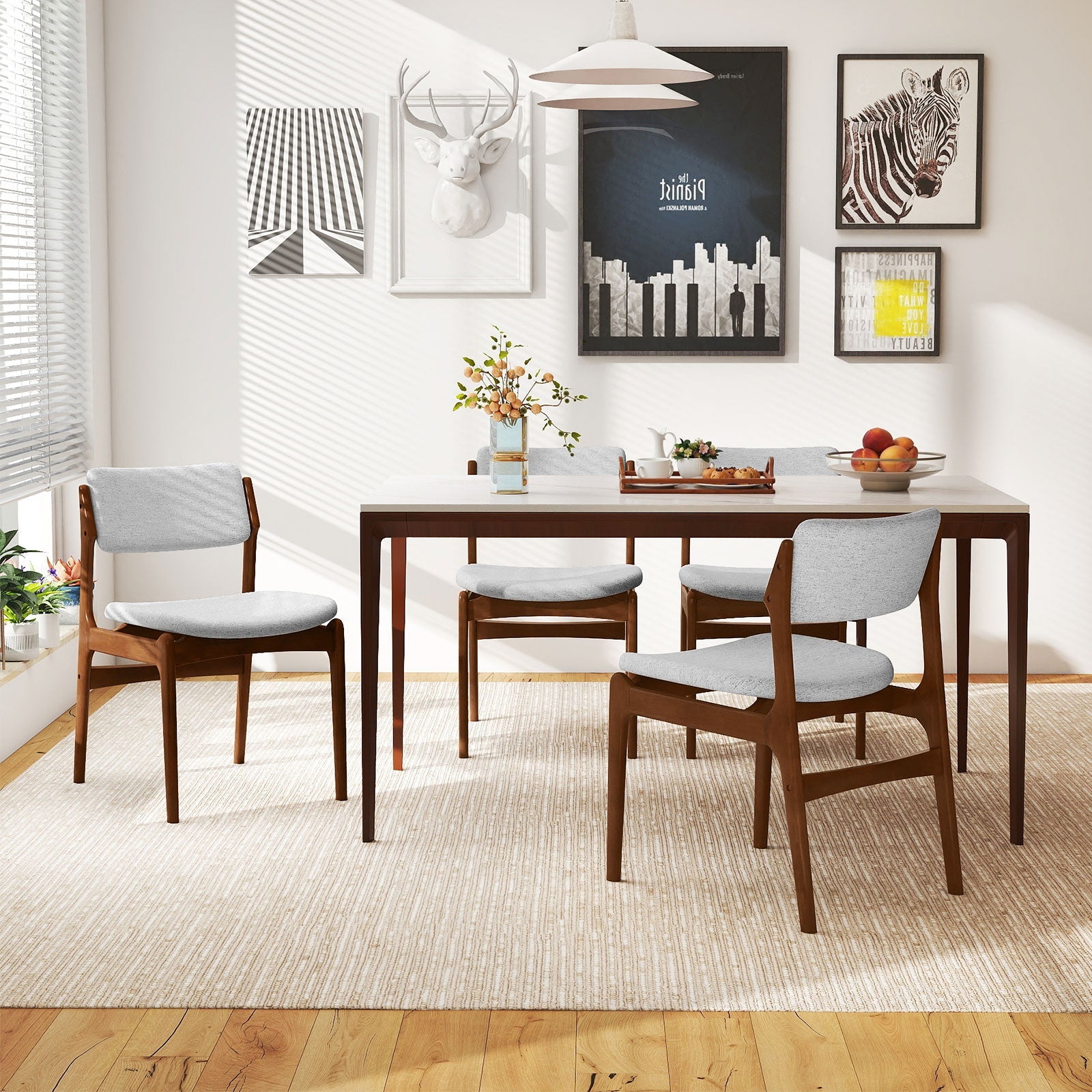 Modern Padded Dining Chairs with Rubber Wood Legs Set of 4-Brown