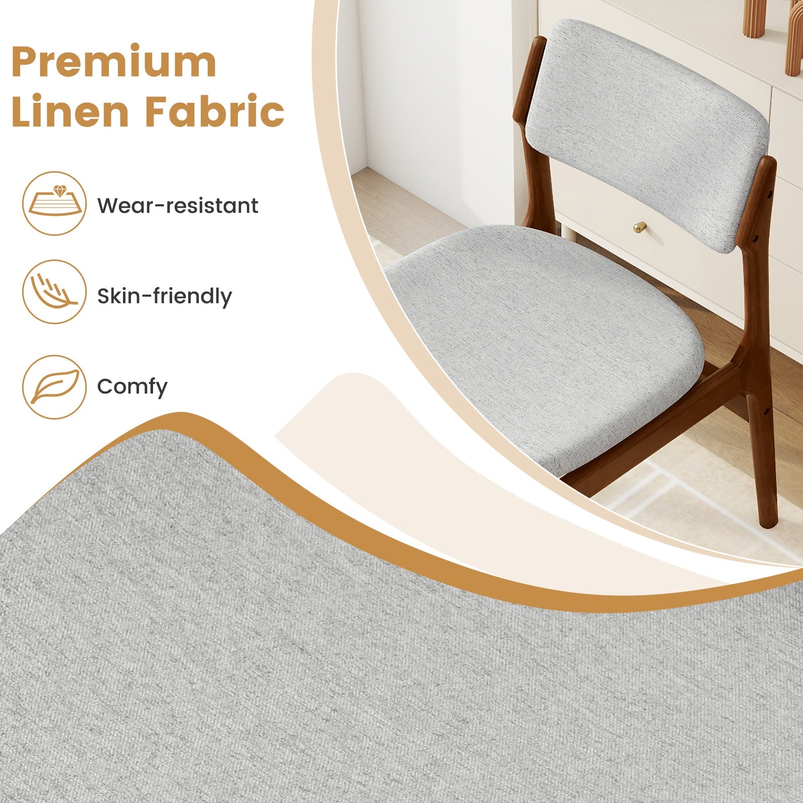 Modern Padded Dining Chairs with Rubber Wood Legs Set of 4-Brown