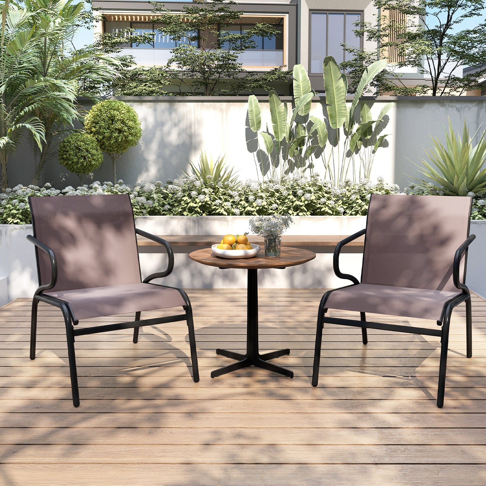 Modern Patio Chairs Set of 2 with Breathable Fabric for Porch-Coffee