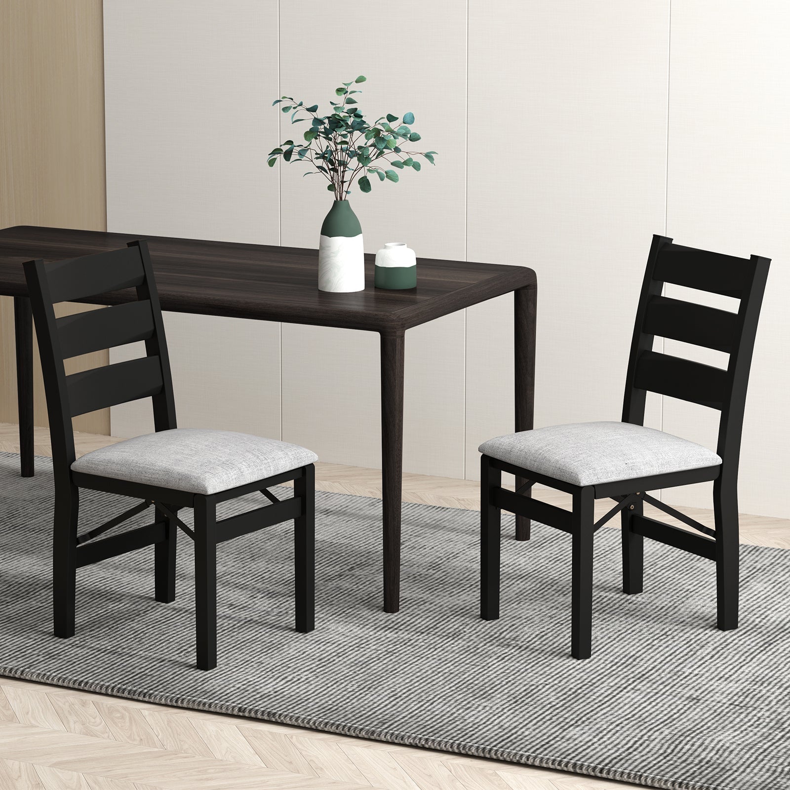 Modern Upholstered Folding Chairs Set of 2 with Comfy Backrest-Black