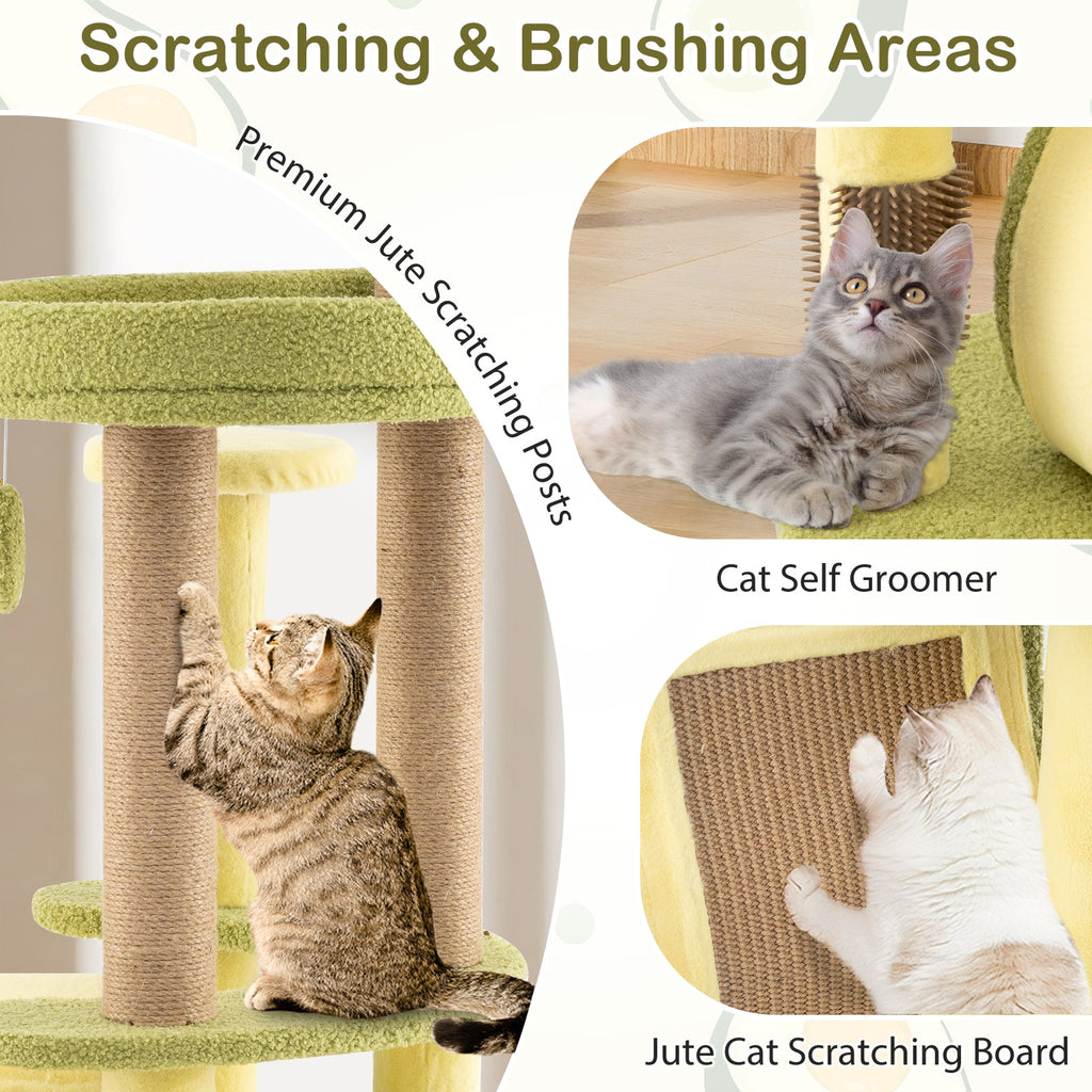 Freestanding Multi-level Avocado Cat Tower with Private Condo-Green
