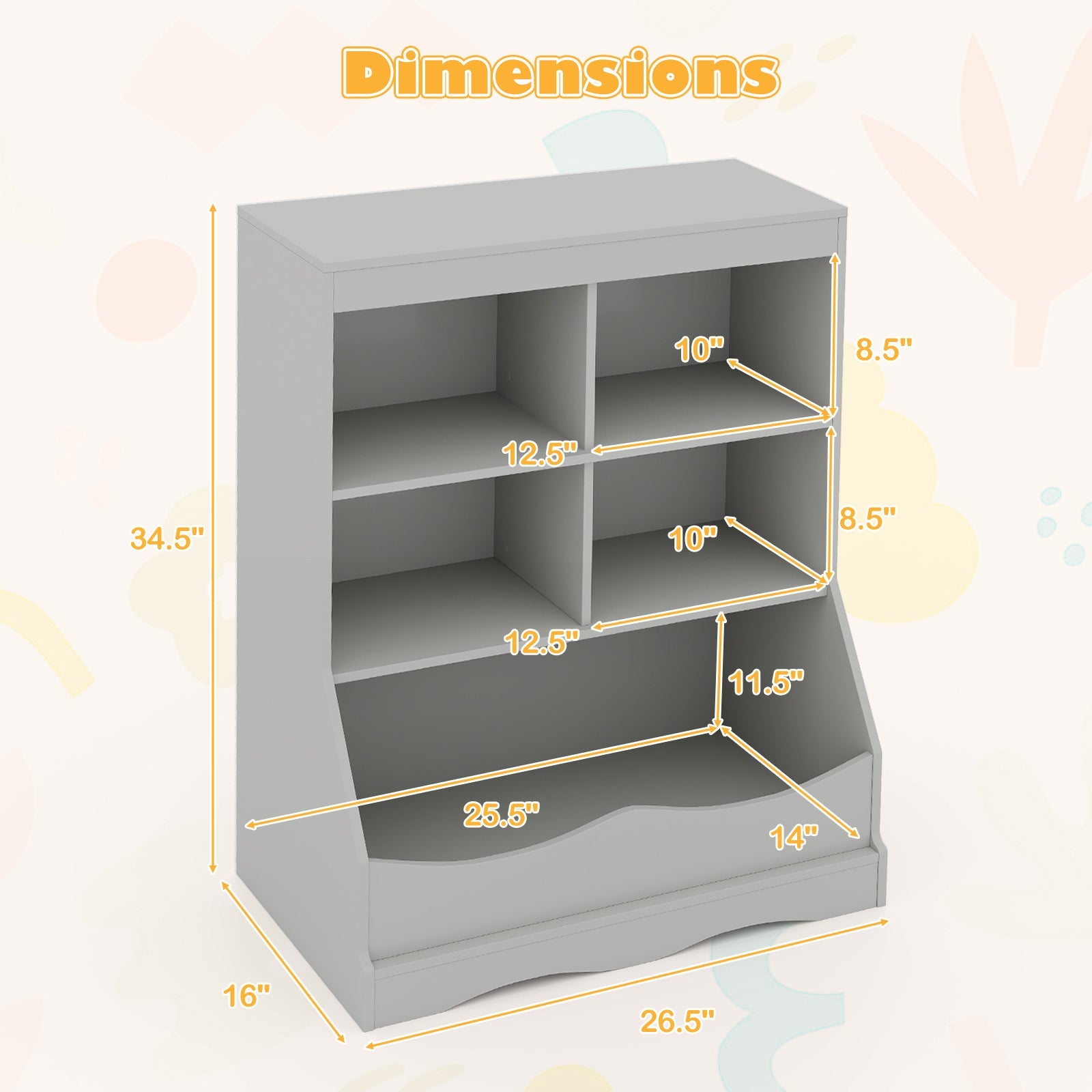 3-Tier Children's Multi-Functional Bookcase Toy Storage Bin Floor Cabinet