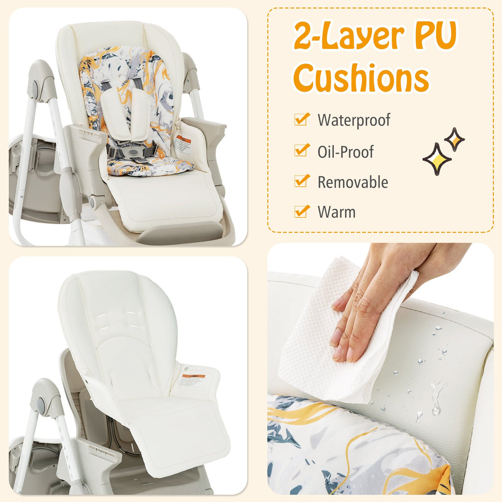 Multifunctional Folding Baby High Chair with Rolling Wheels and Adjustable Height