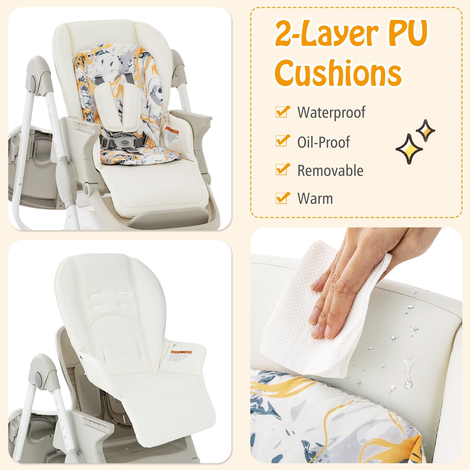 Multifunctional Folding Baby High Chair with Rolling Wheels and Adjustable Height