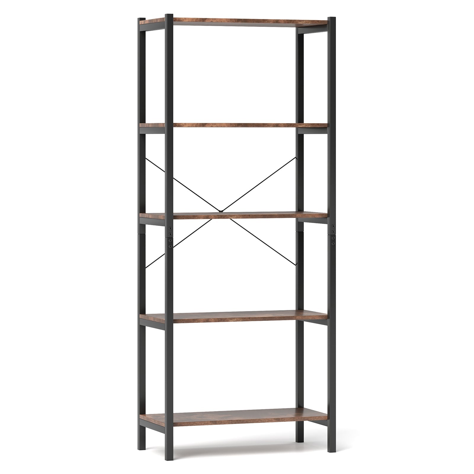 5-Tier Industrial Bookshelf Display Storage Rack with Metal Frame
