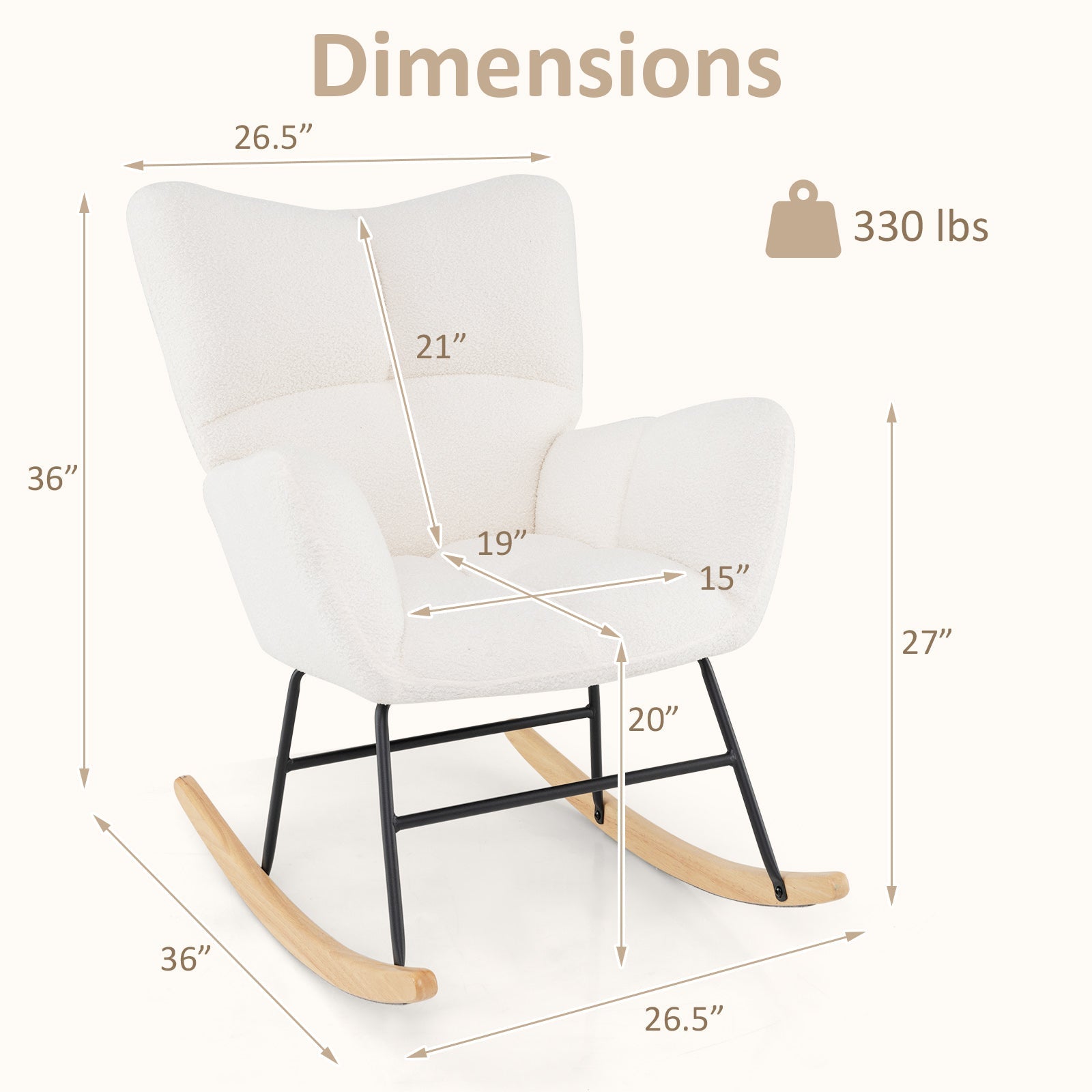 Nursery Rocking Chair with Comfy Backrest and Armrest-Beige