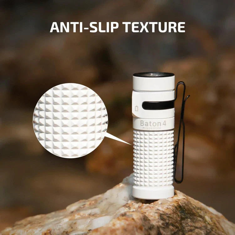 OLIGHT BATON4KITWH Baton 4 Powerful EDC Flashlight 1300 Lumens - White-Premium (With Charging Case)