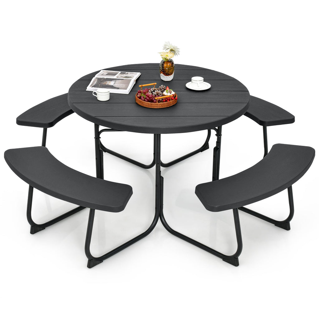 8-Person Outdoor Picnic Table and Bench Set with Umbrella Hole