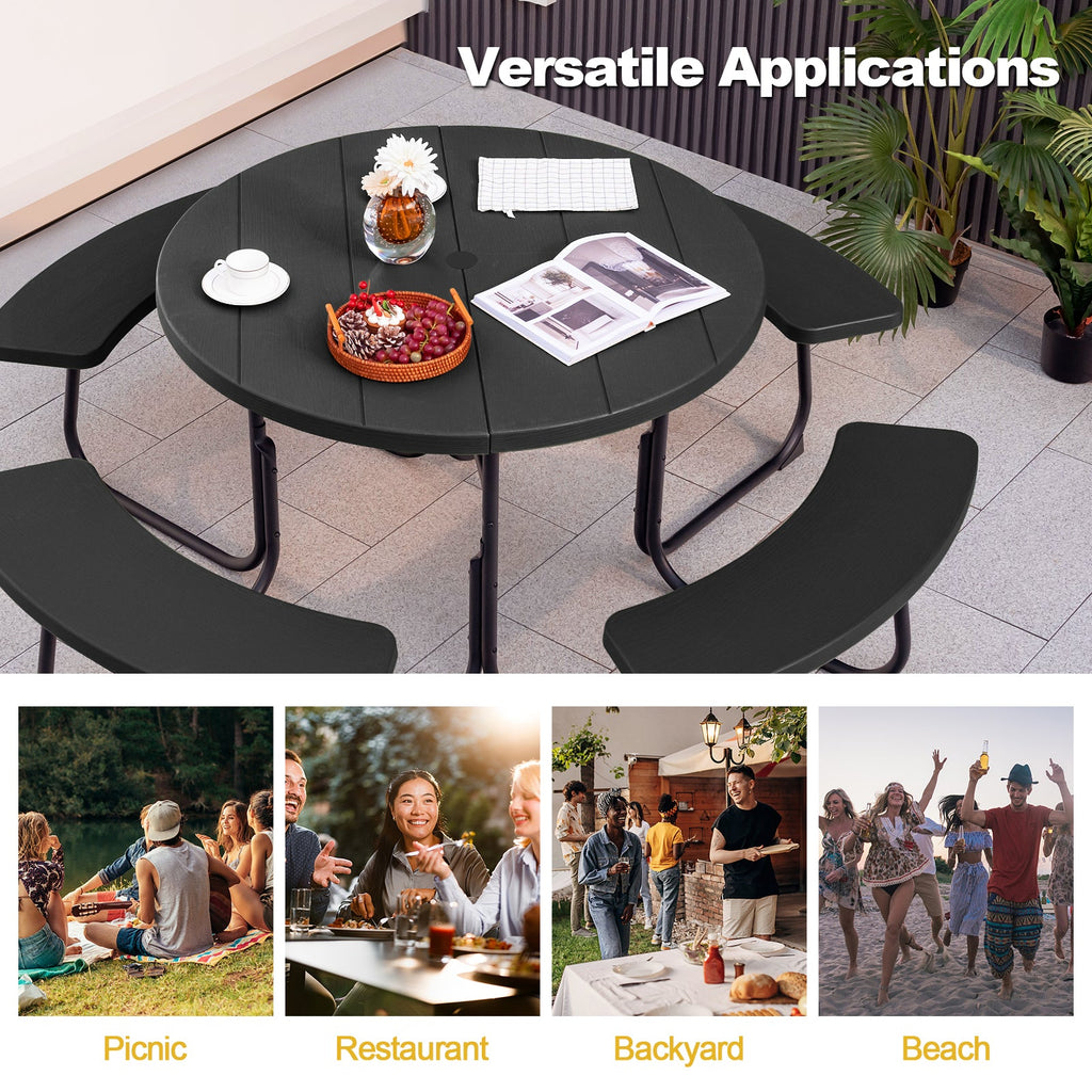 8-Person Outdoor Picnic Table and Bench Set with Umbrella Hole