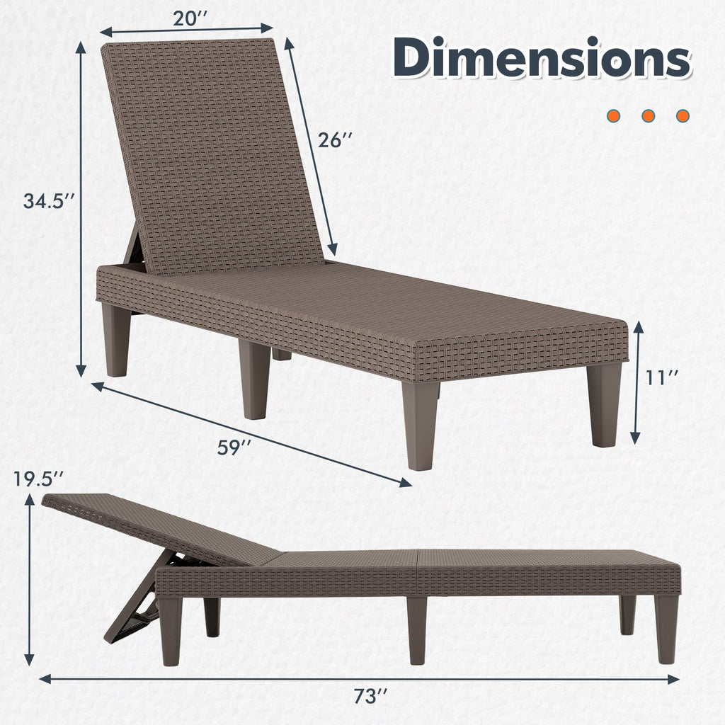 Outdoor Chaise Lounger Chair with Waterproof Rattan Textured PP Surface and 330 lbs Capacity