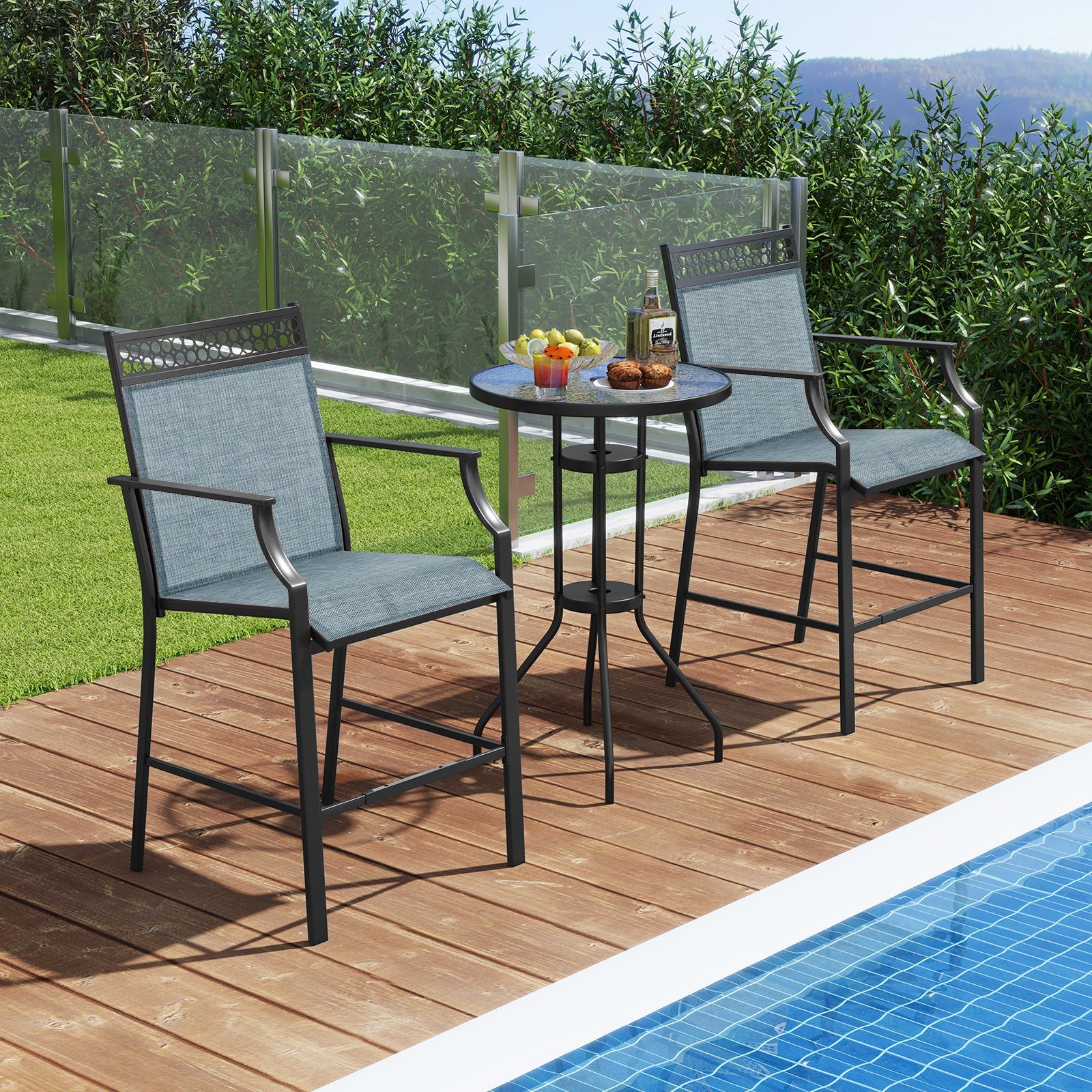 Outdoor Counter Stools Set of 2 Heavy-Duty Barstools with Footrest and Armrests