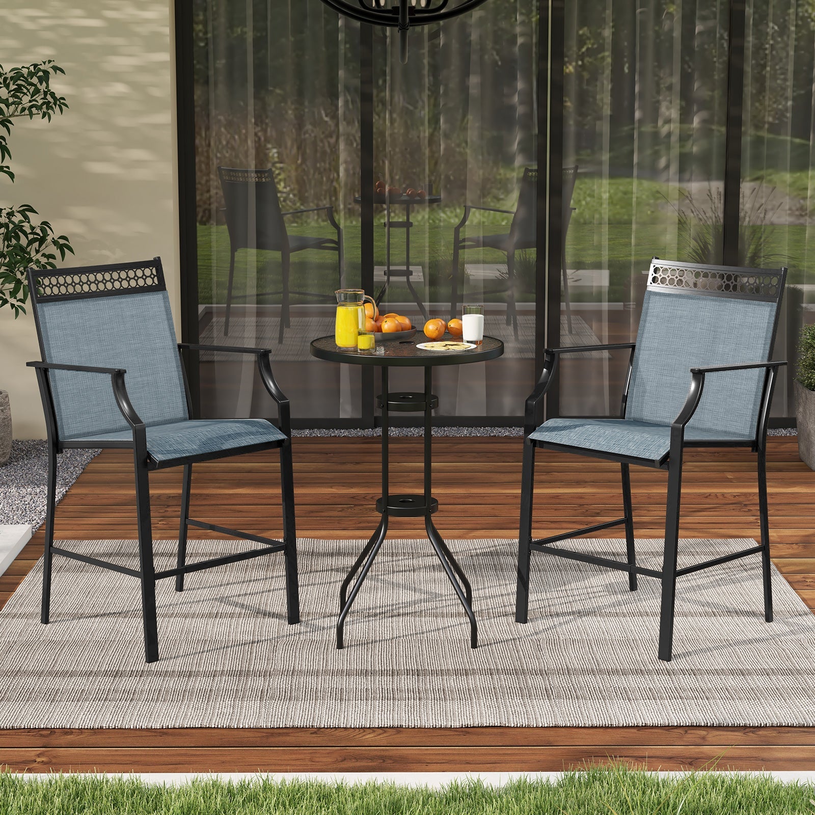 Outdoor Counter Stools Set of 2 Heavy-Duty Barstools with Footrest and Armrests