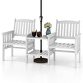 Outdoor Fir Wood Loveseat with 2-Tier Side Table and 1.96" Umbrella Hole