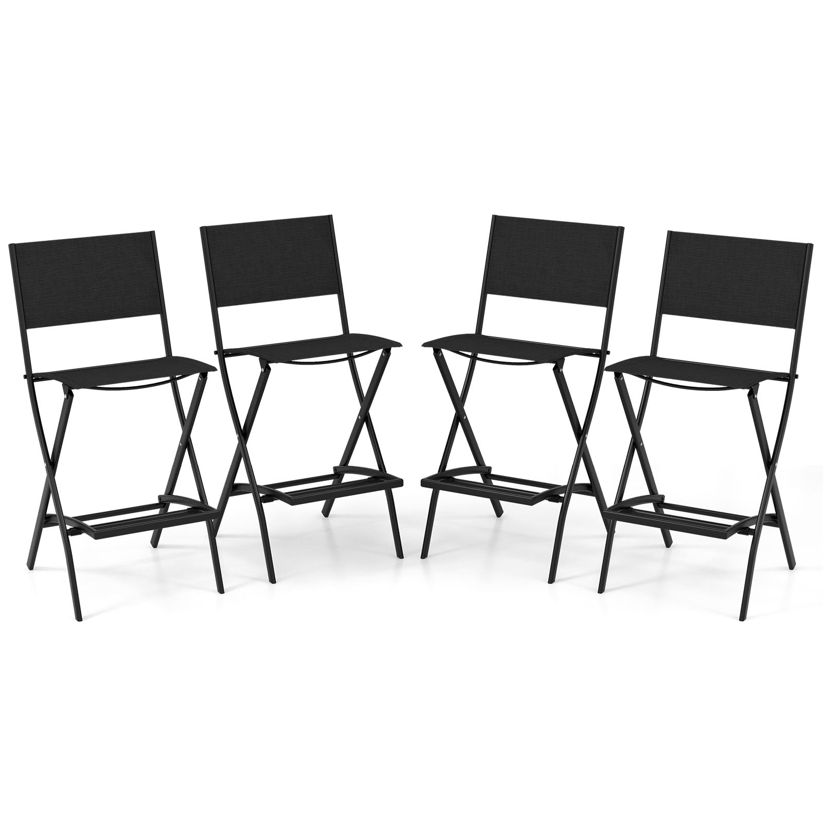 Outdoor Folding Bar Height Stool Set of 4 with Metal Frame and Footrest
