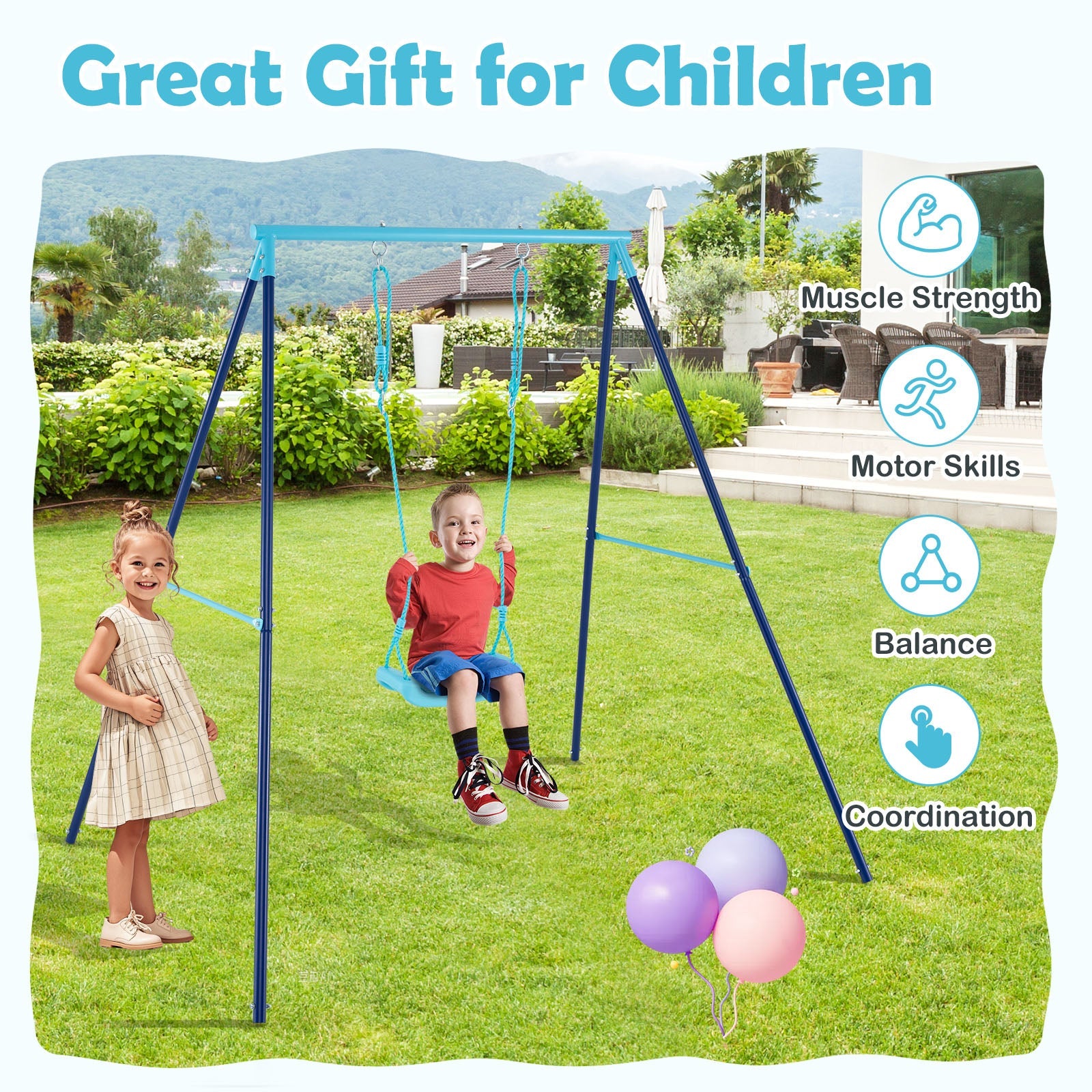 Outdoor Heavy Duty Metal Toddler Swing Set with Stand