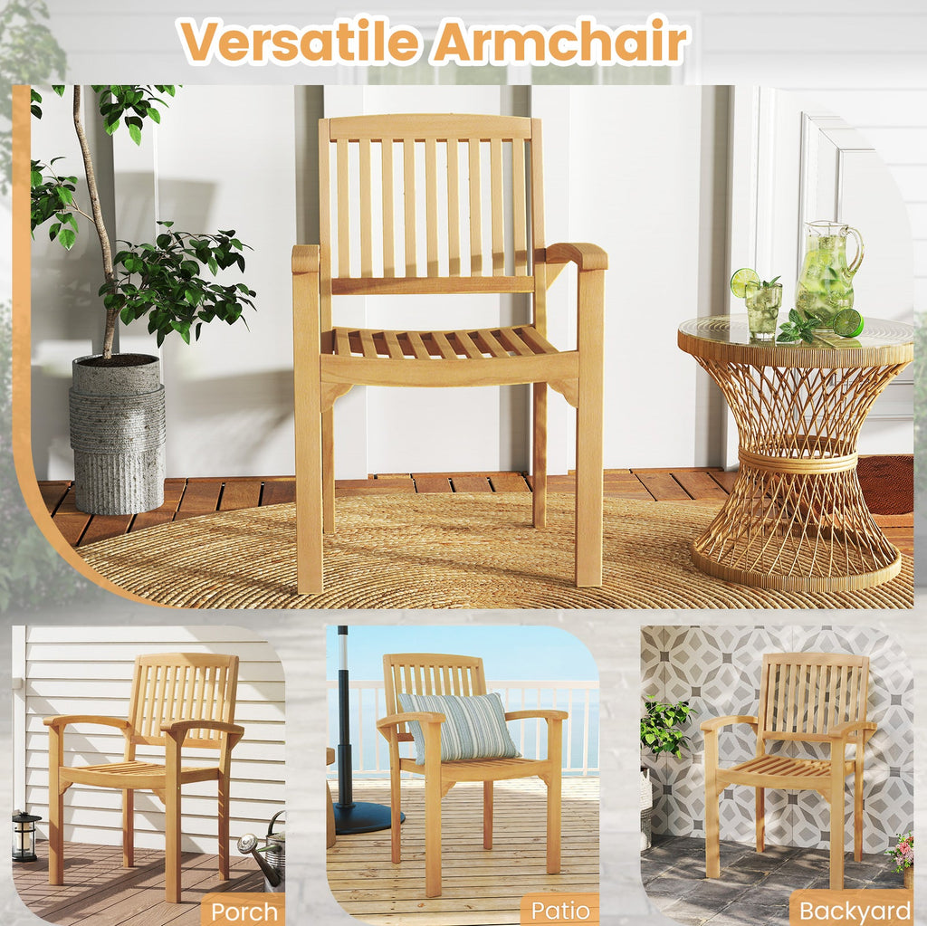Set of 4 Outdoor Patio Chair with Slatted Seat and Curved Seat
