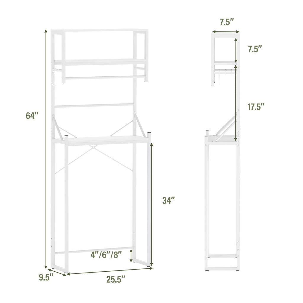 Over the Toilet Storage Rack 3-Tier Over Toilet Bathroom Organizer with Towel Holder-White