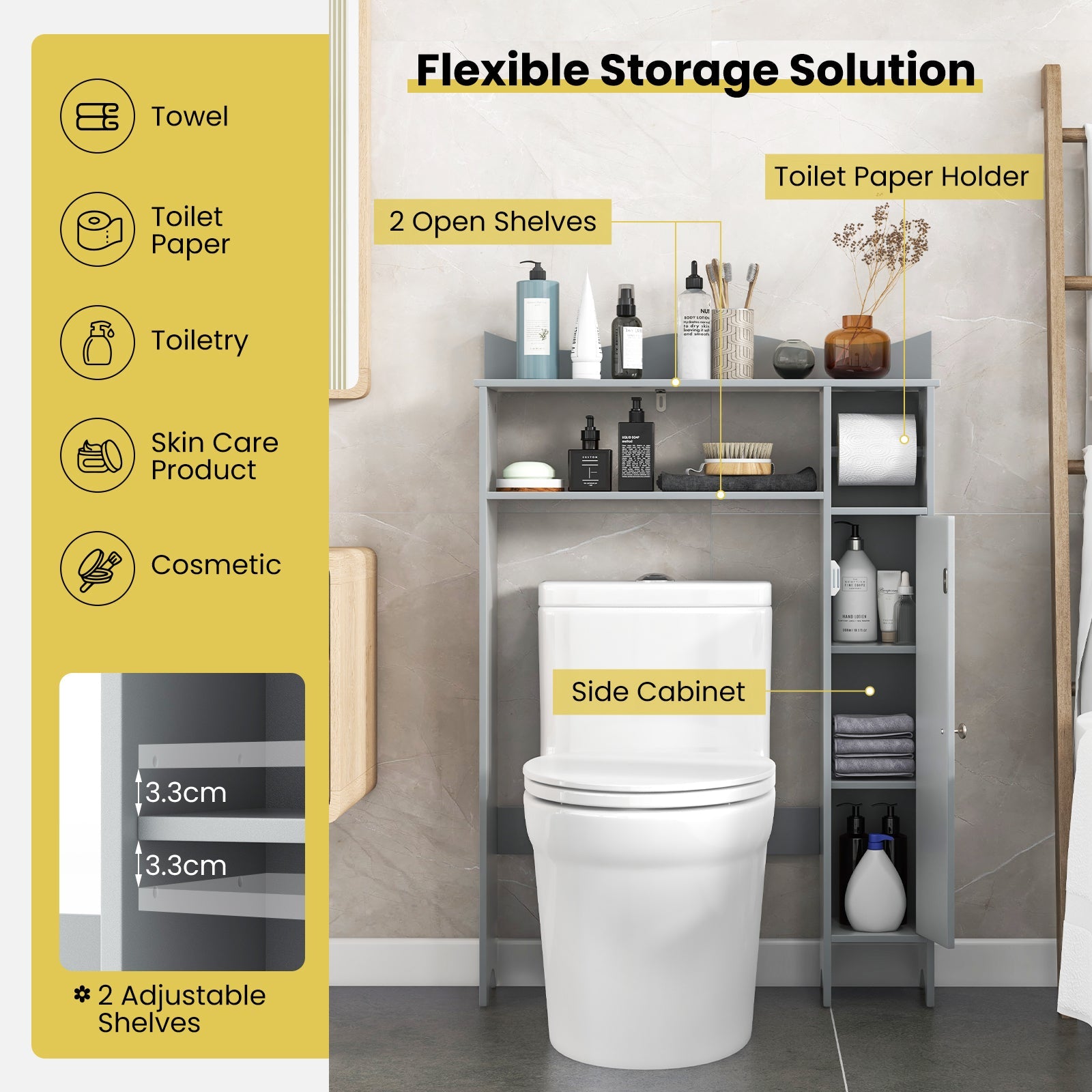 Wood Over the Toilet Bathroom Space Saver with Paper Holder and Shelf