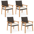 PE Rattan Outdoor Patio Dining Chair Set of 4 with Removable Cushion and Acacia Wood Armrests-White