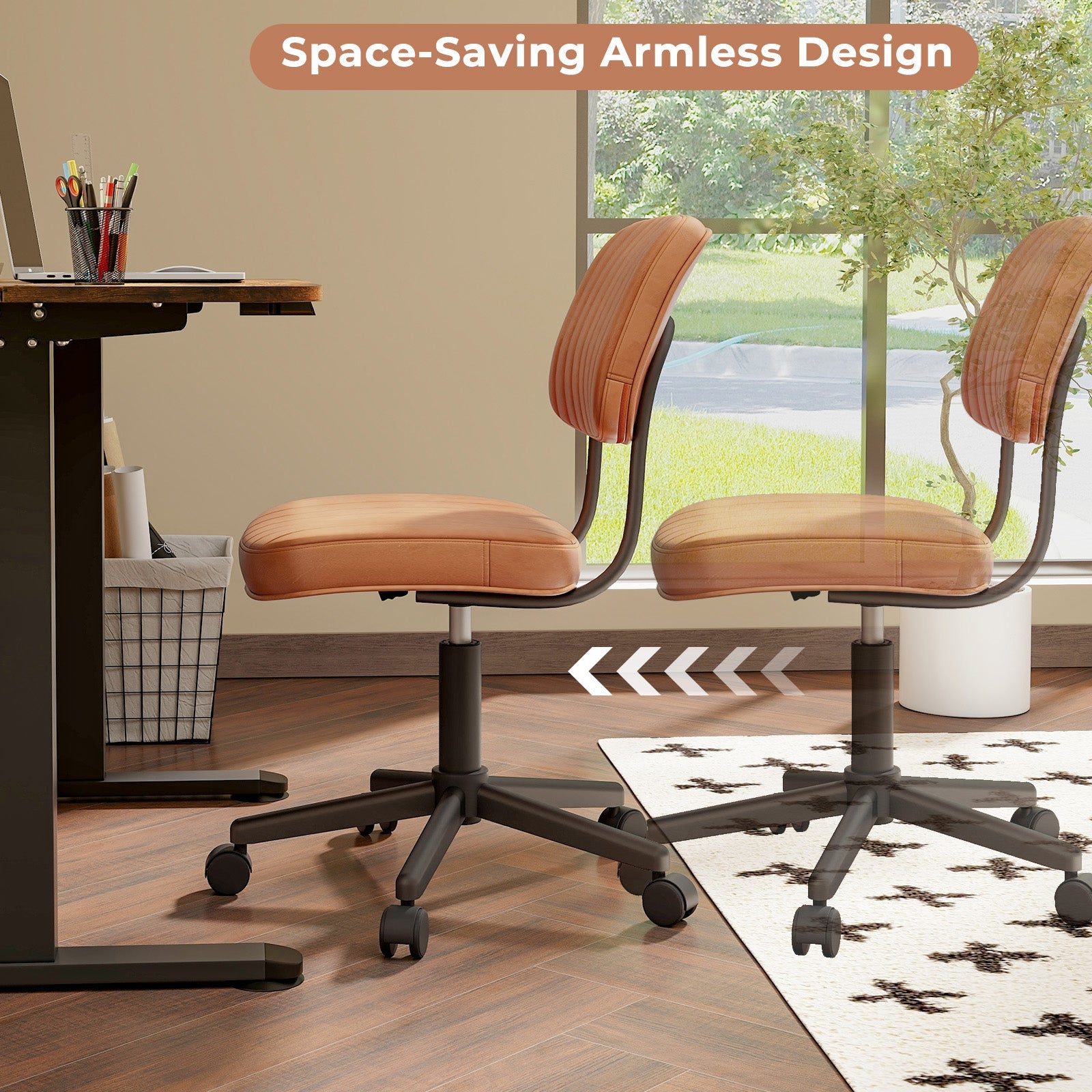 PU Leather Adjustable Office Chair Swivel Task Chair with Backrest