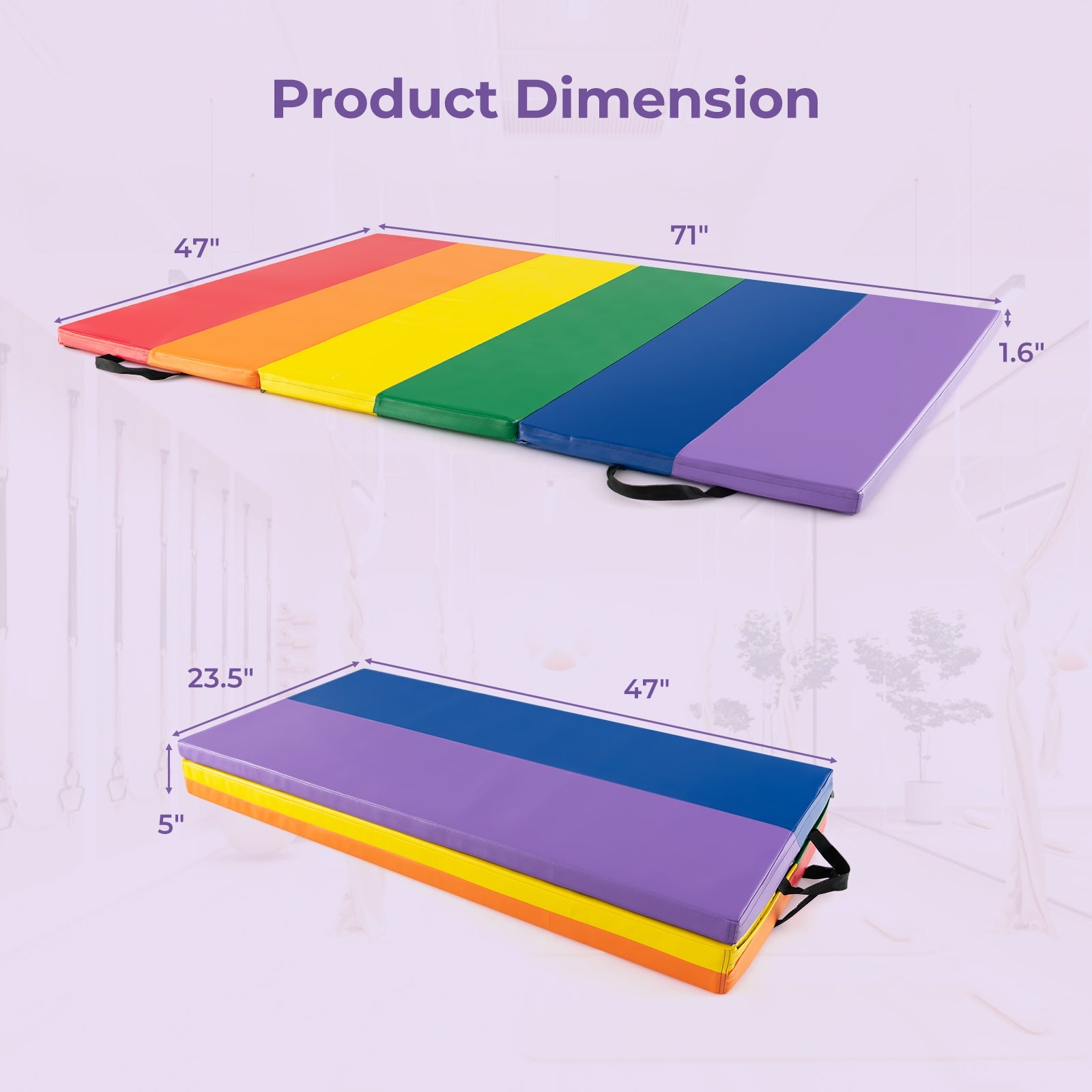 PU Leather Tri-Folding Gymnastics Tumbling Mat with Carrying Handles