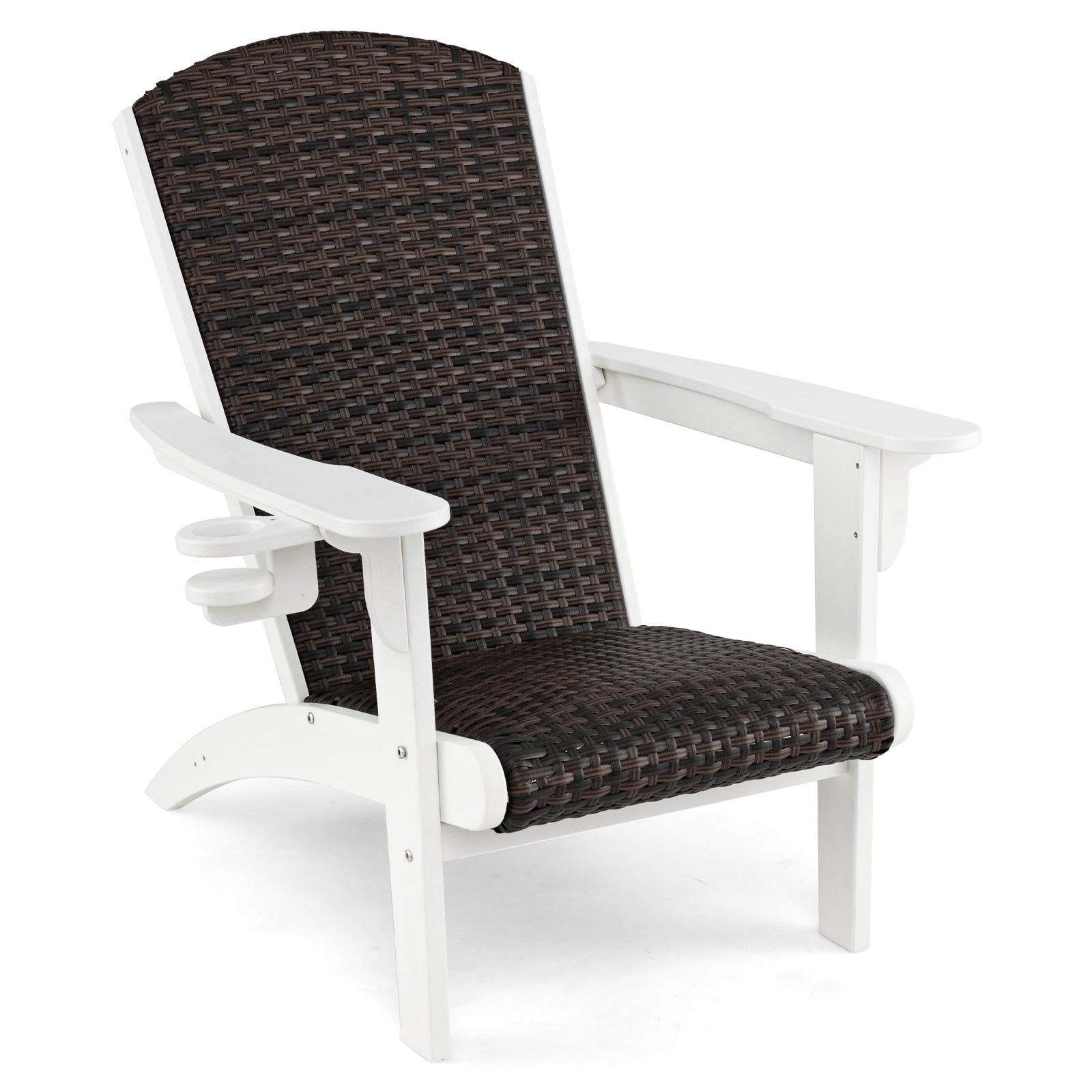Patio Adirondack Chair with Rattan Padded Seat and Hidden Cupholder