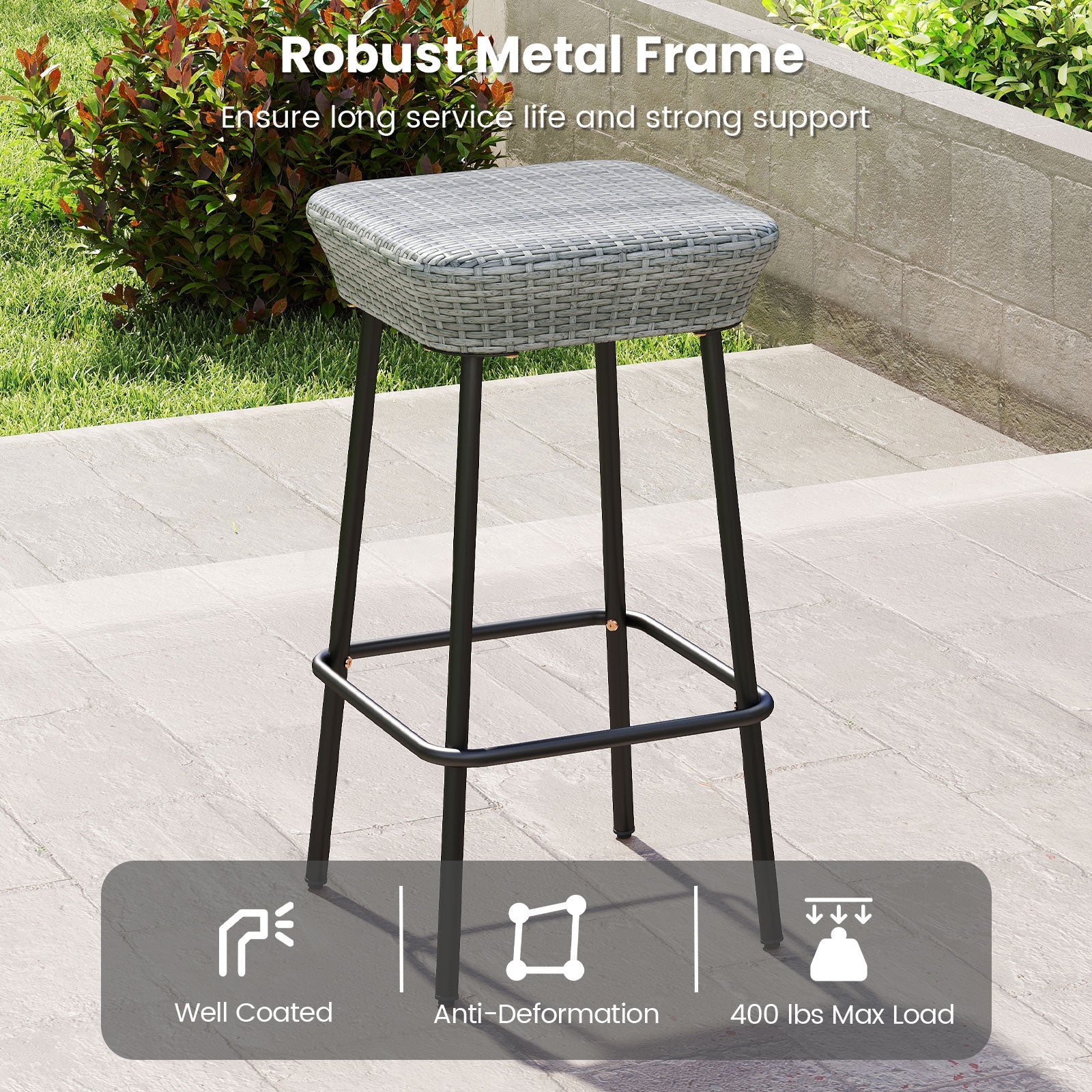 29.5 Inches Patio Bar Stools Set of 2 with Rattan Seat and Footrest