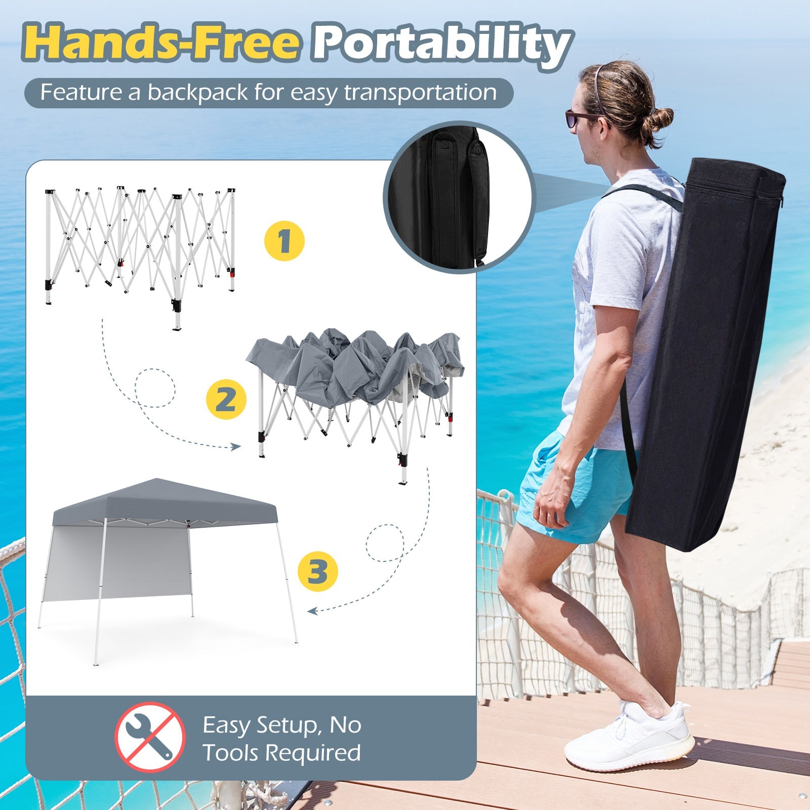 8 X 8 Feet Pop up Canopy Tent with 1 Sidewall and Portable Backpack