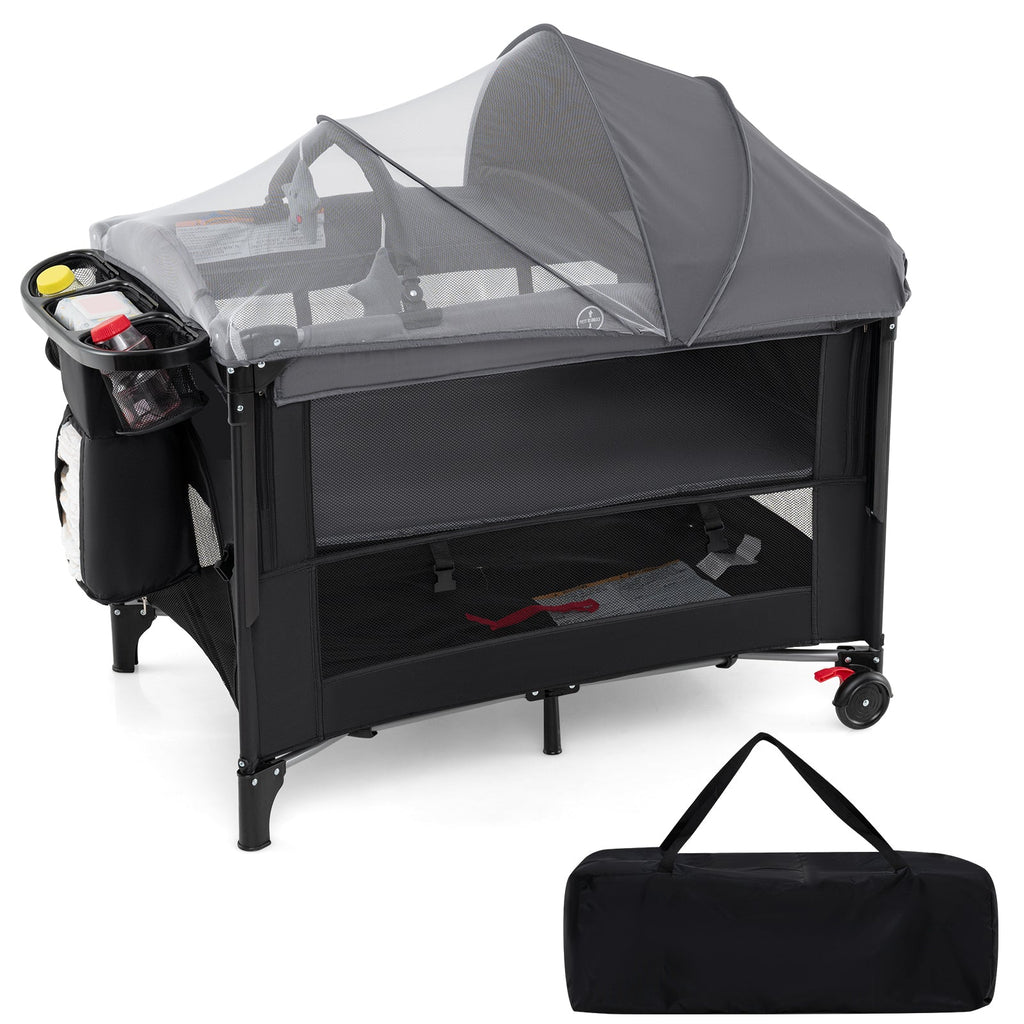 Foldable Baby Bassinet with 4 Adjustable Heights Changing Table and Mattress