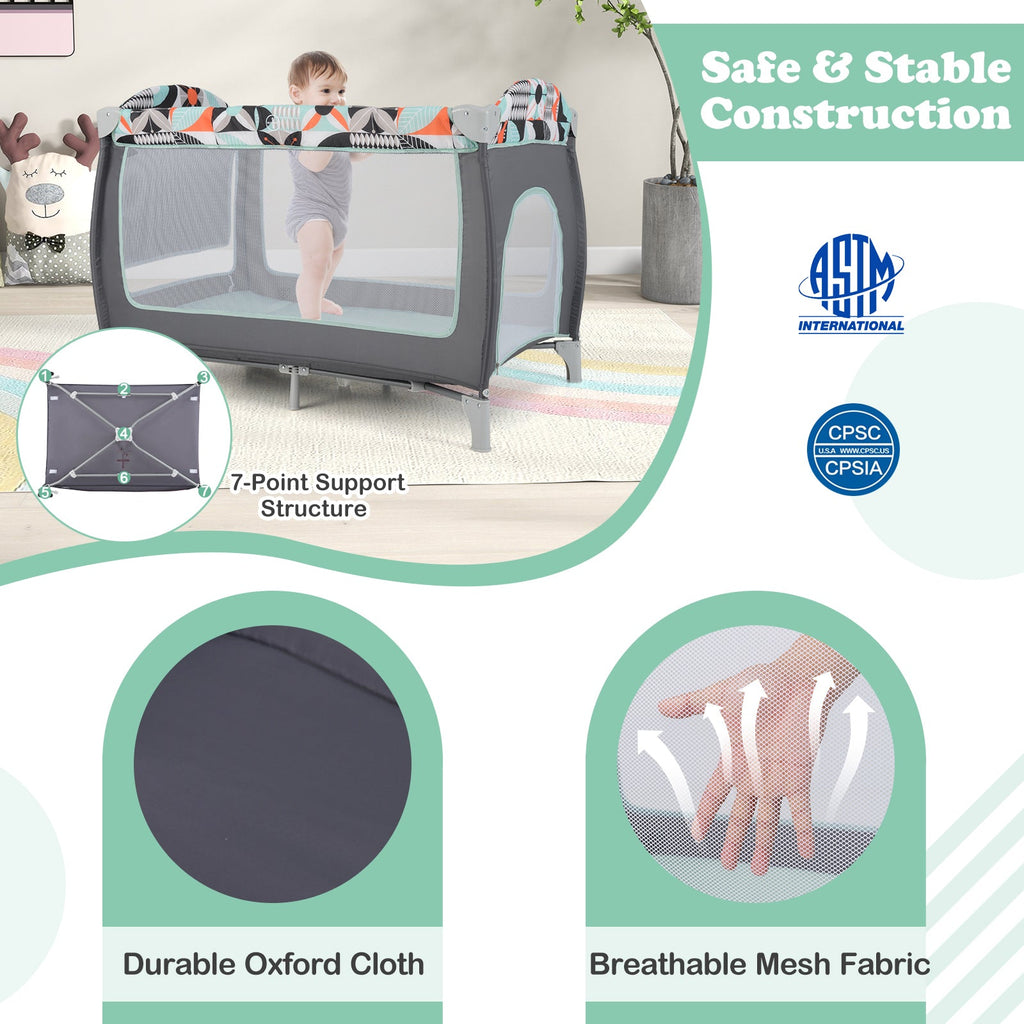 3-in-1 Portable Baby Playard with Zippered Door and Toy Bar