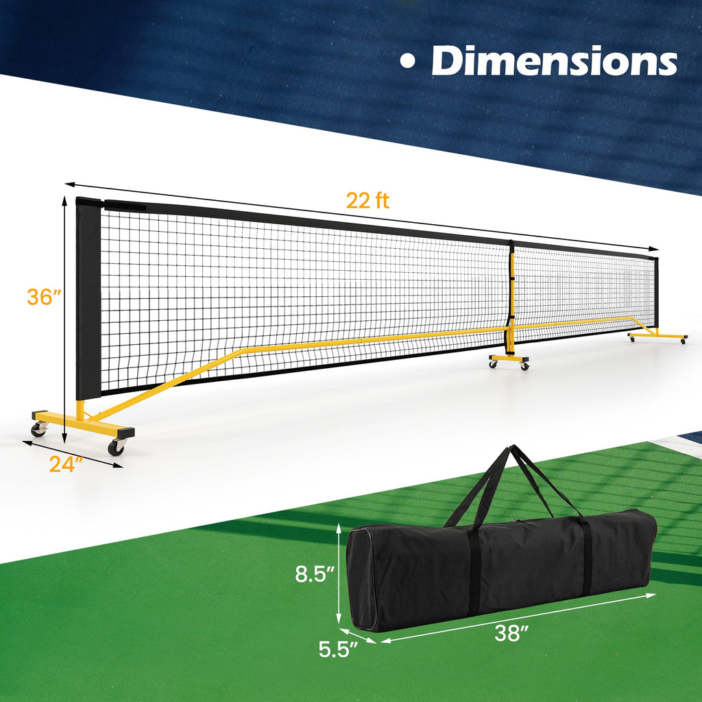 22 FT Portable Pickleball Net with 6 Lockable Wheels and Carry Bag