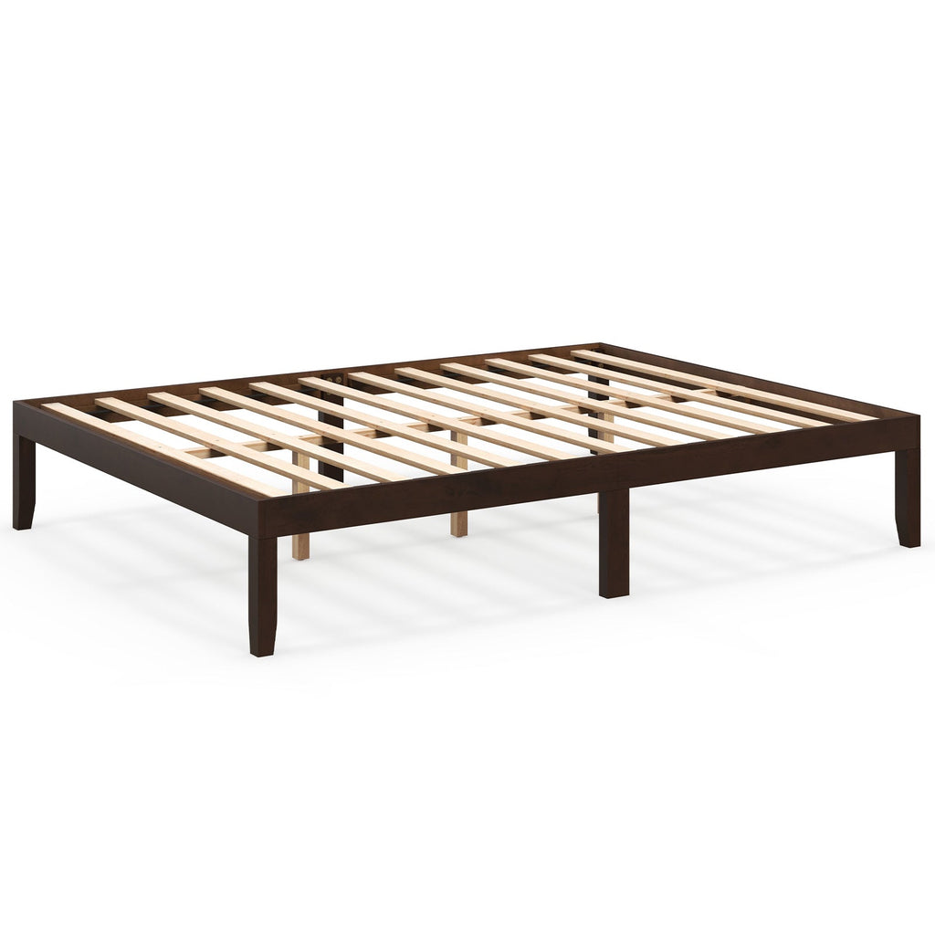 Queen Size Wood Bed Frame with Wooden Slats Support and Rubber Wood Legs