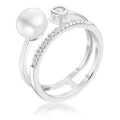 .15Ct Plated CZ and Freshwater Pearl Contemporary Double Band Ring