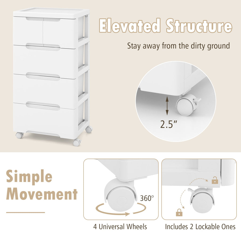 Rolling Storage Cabinet with Universal Wheels and 5/6/7 Drawers-5 Drawers
