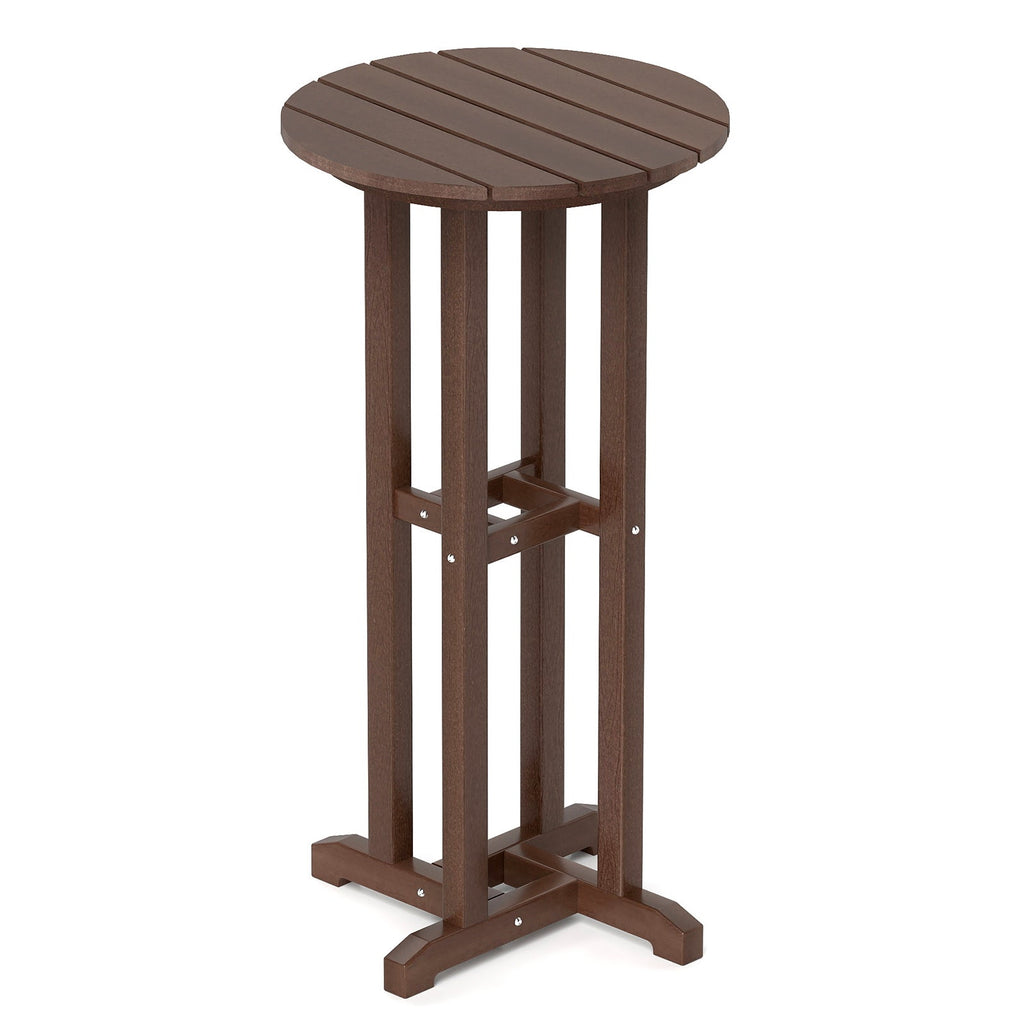 21.5 Inch Round Bar Table Patio HDPE Bar Height Dining Table with Slatted Tabletop