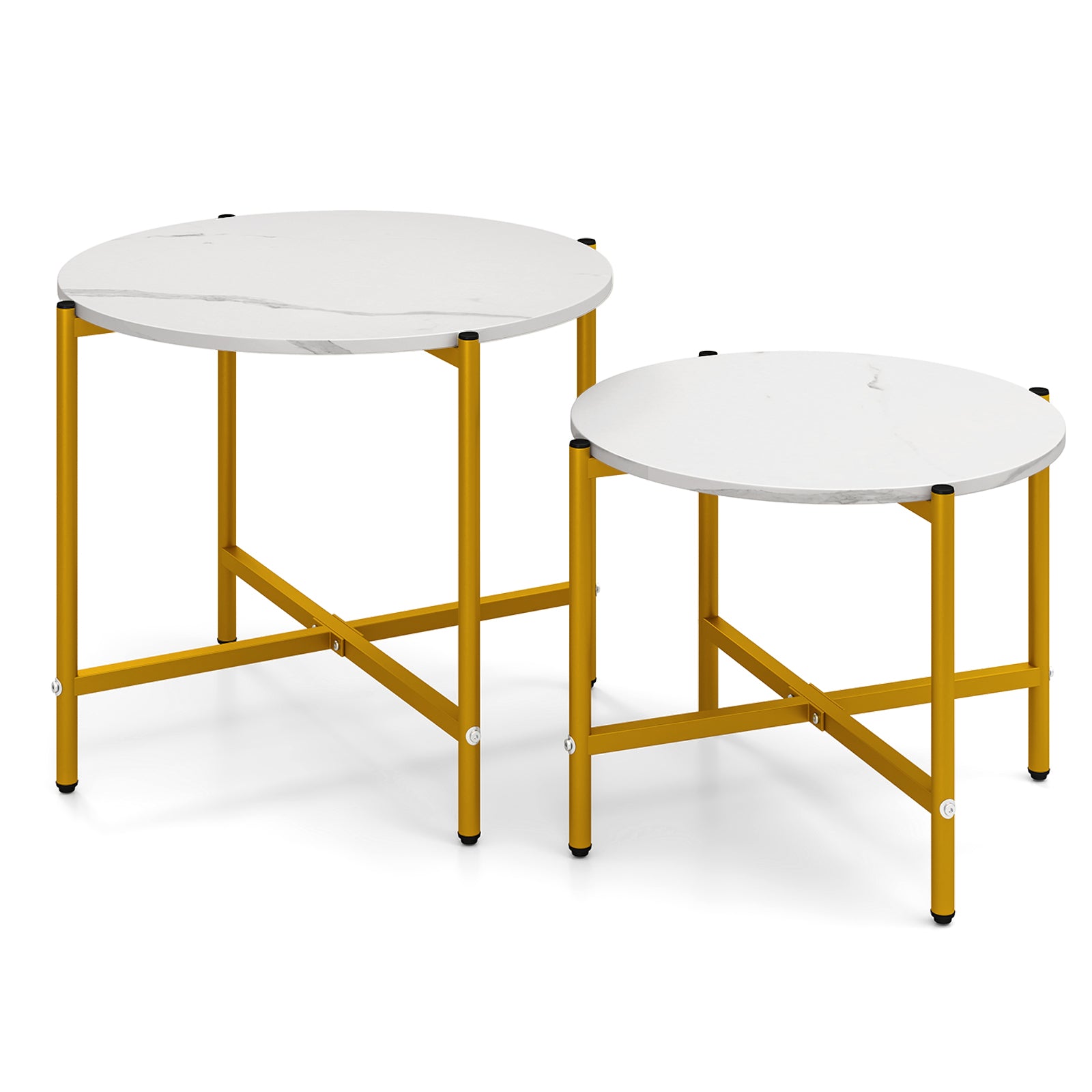 Round Coffee Table Set of 2 with Heavy-Duty Metal Frame