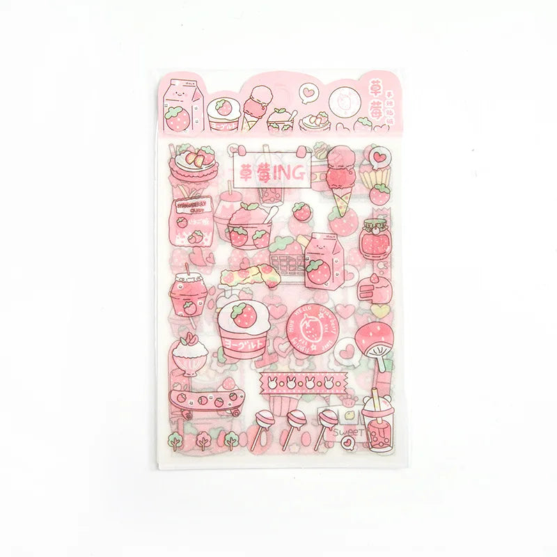 Cute Pink PET Sticker Pack for Scrapbooking and Journaling | 4 Sheets Kawaii Decorative Stickers
