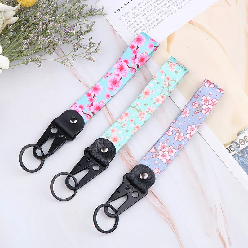 Sakura Cherry Blossom Car Keychain Lanyard | Metal Key Holder with Alloy Clip