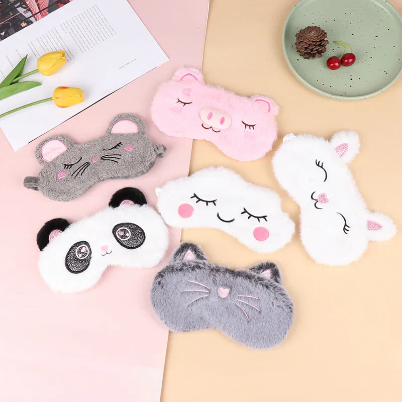Plush Cute Grey Cat Sleep Mask | Light Blocking Eye Shade for Travel and Home