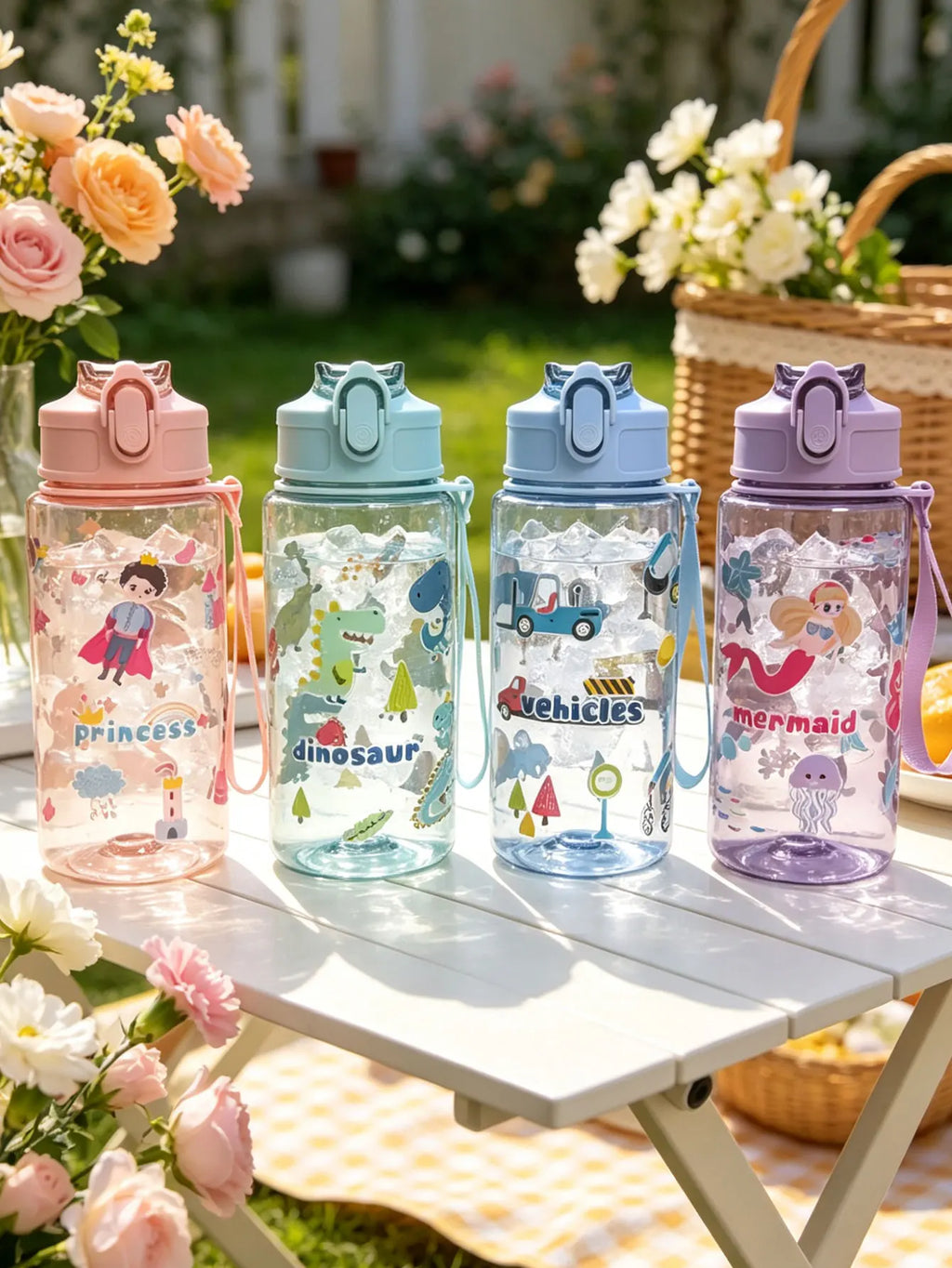 Cartoon Printed Straw Cup 500ml | BPA Free Portable Water Bottle