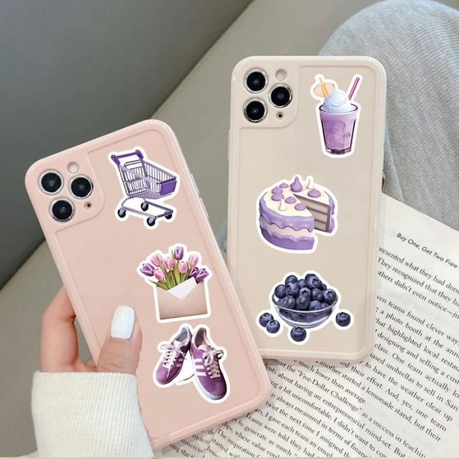 56pcs Purple Aesthetic Stickers for Waterproof Vinyl Decals | Cute Laptop, Water Bottle, and Journal Decor
