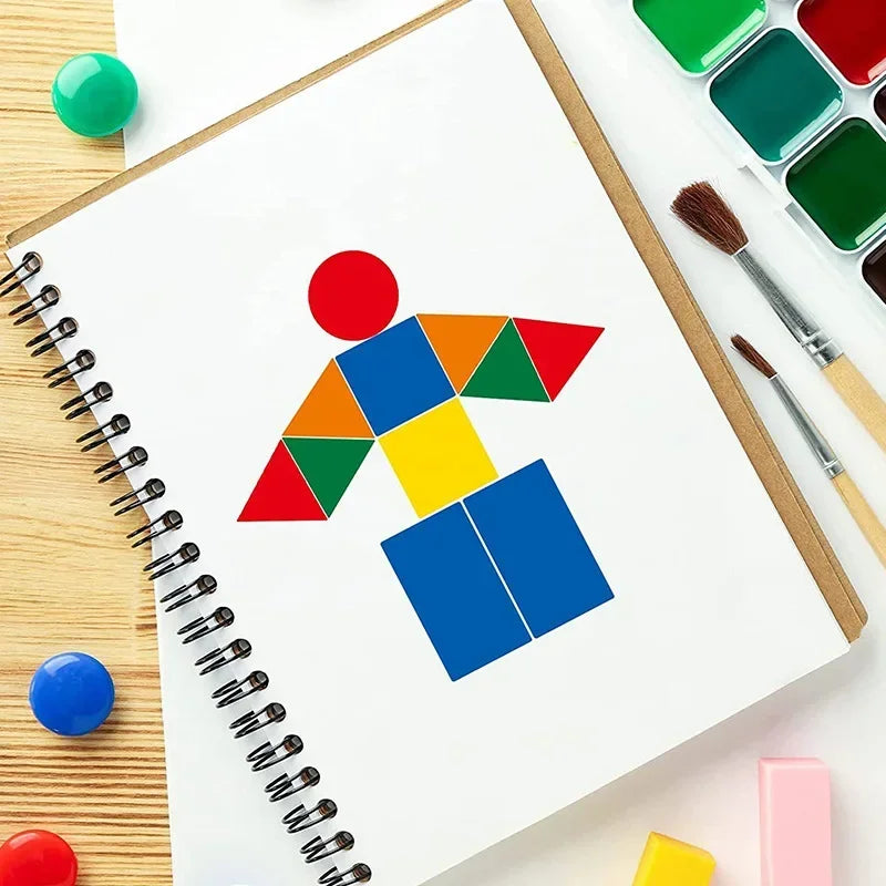Colored Triangles Rectangular Dot Stickers for Kids | Jigsaw Puzzle Geometry Scrapbook Labels
