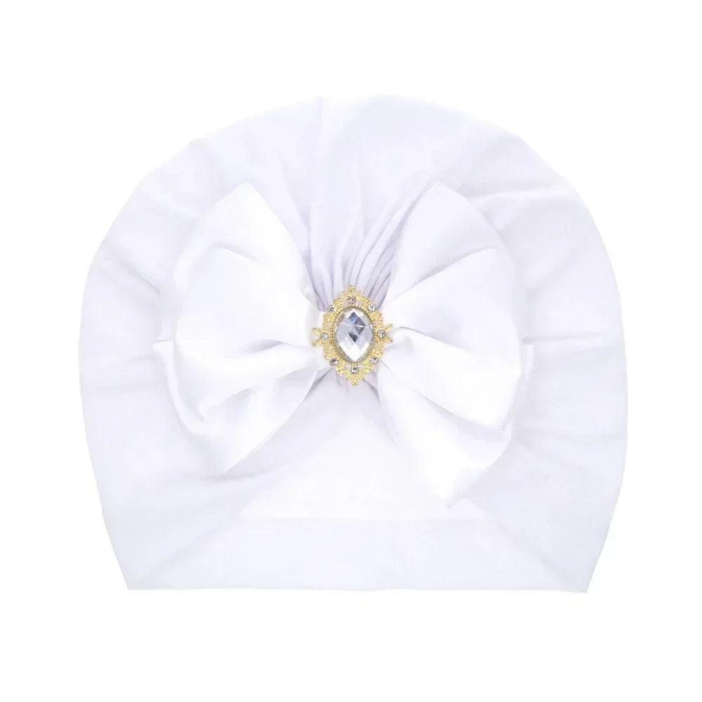 Baby Girl Bowknot Turban Hat with Rhinestone | Soft Knit Headwear for Infants