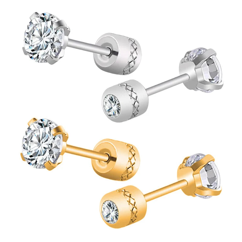 Stainless Steel Crystal Zircon Ear Studs | Hypoallergenic Tragus Cartilage Piercing Jewelry