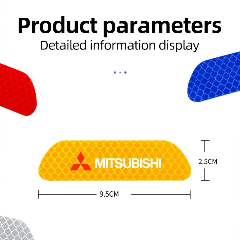 4Pcs Car Door Safety Warning Sticker Reflective Mark Decal | For Mitsubishi Lancer Ralliart ASX Mirage Pajero Xpander Attrage L200