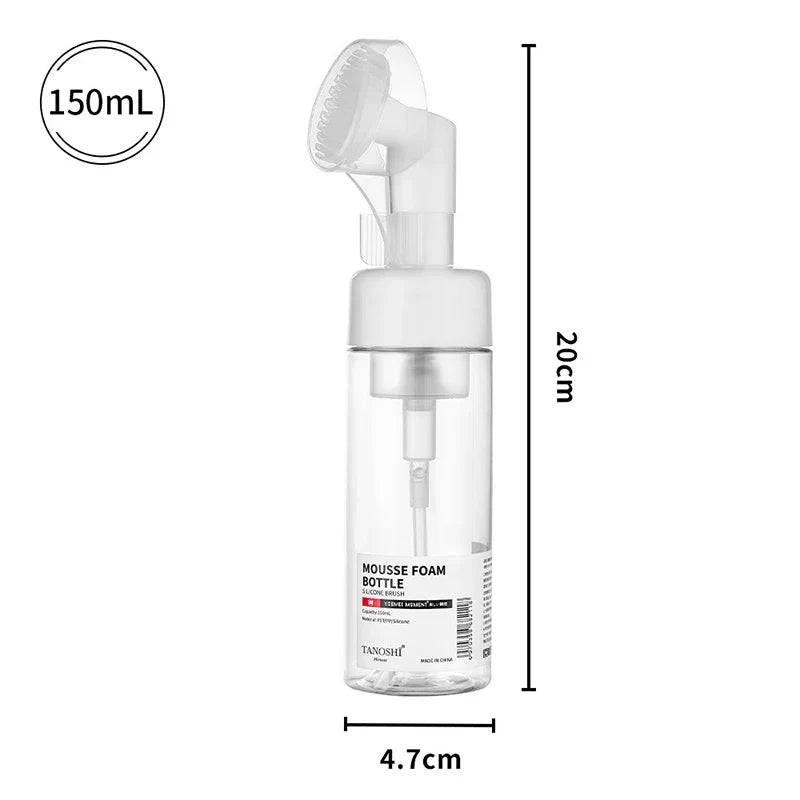 30ml 60ml 100ml 150ml Empty Foam Pump Bottle with Silicone Brush Head | Portable Face Cleanser Dispenser
