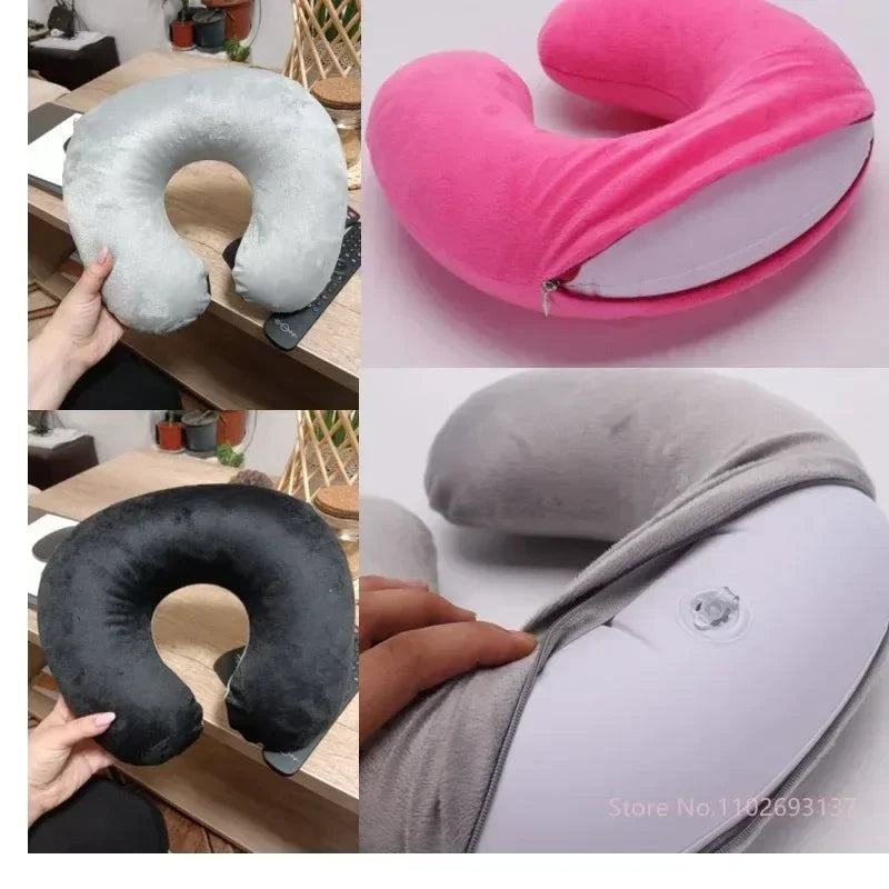 Inflatable Travel Neck Pillow | U-Shaped Support for Car, Plane, and Office