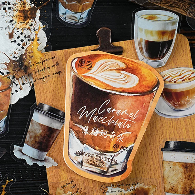 Mr Paper 90 Pieces Coffee Freedom Series PET Waterproof Sticker Pack | Creative Scrapbooking and DIY Craft Supplies