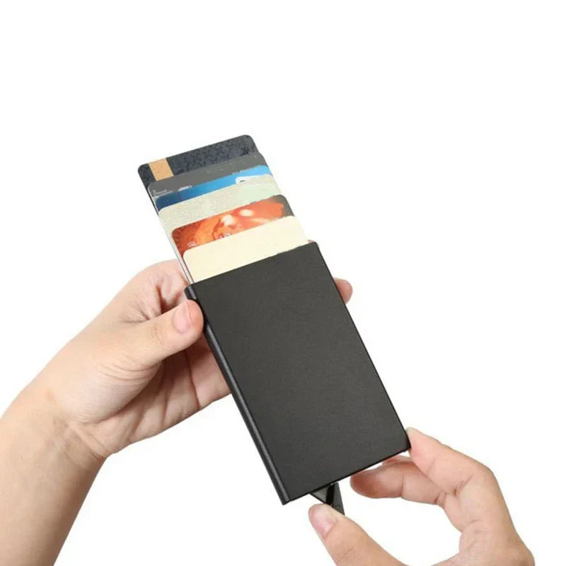 Minimalist RFID Blocking Wallet | Metal Pop Up Card Holder for Men and Women